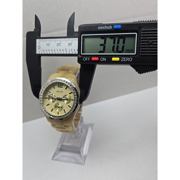 Relic by Fossil Womens Beige Resin Crystal Day Date Quartz Watch New Battery main image 6
